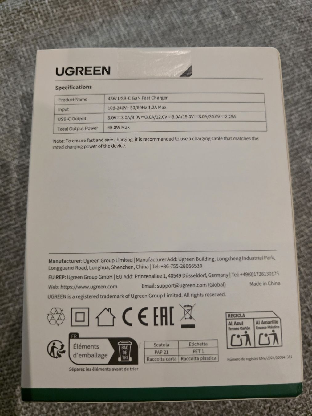 Ugreen Caricabatterie: Chargeur usb-c 45w Ugreen – Nuovo e nell'imballaggio originale da Cortaillod venduto da ioi_7rq6 1