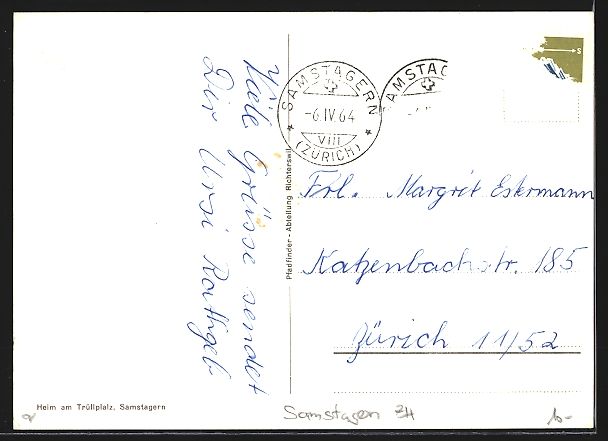 Cartoline postali: AK Samstagern, Heim am Trüllplatz, 1964 – Usato da Berlin venduto da bartko-reher 1