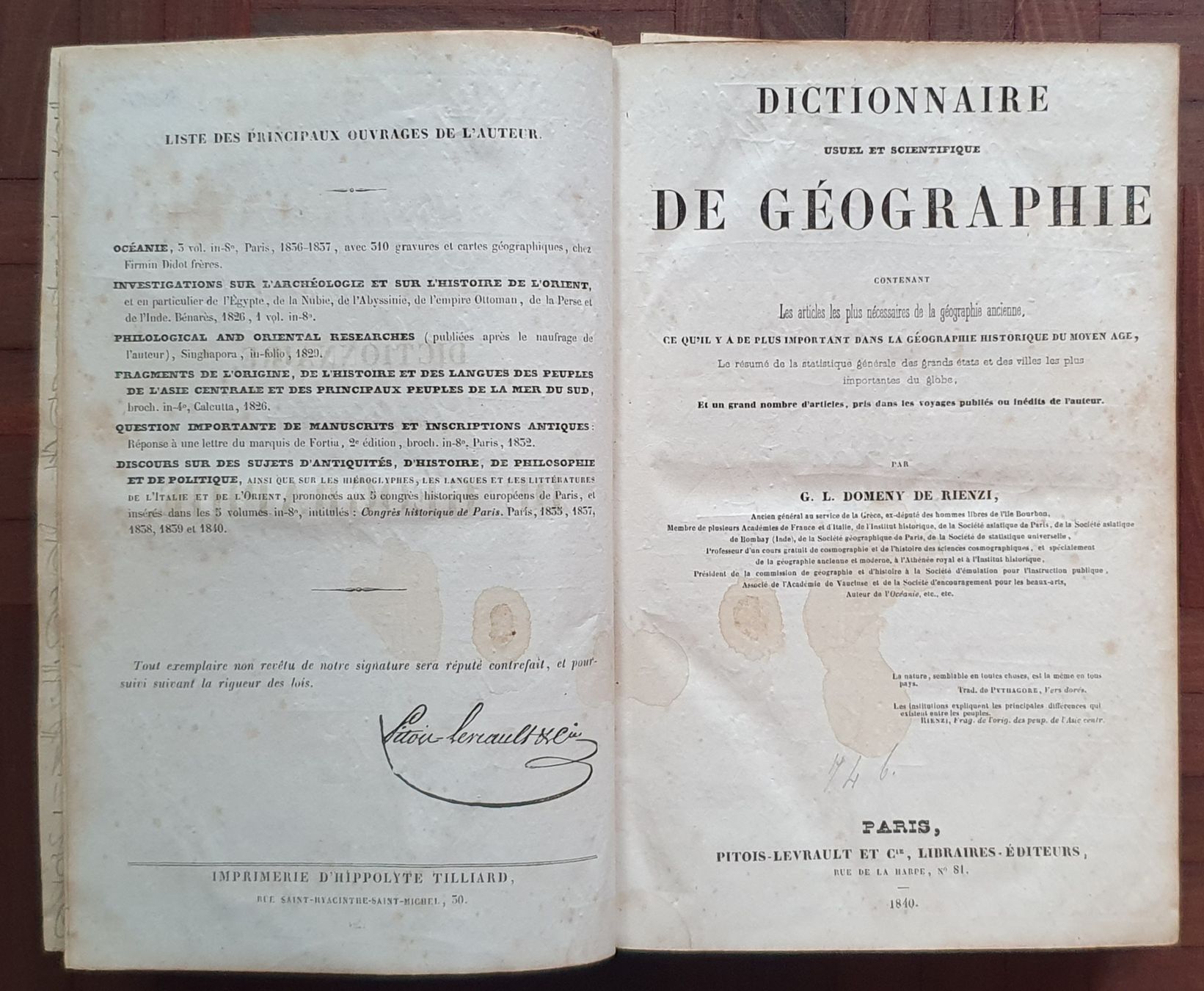 Libri: Buch 1840 - Geographie DOMENY – Usato da Kreuzlingen venduto da Rschweiz1