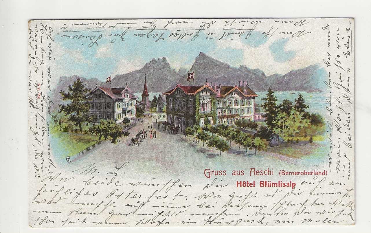 Ansichtskarten: Aeschi bei Spiez,  Litho, 1905 – Gebraucht aus Spiez von Niesen20