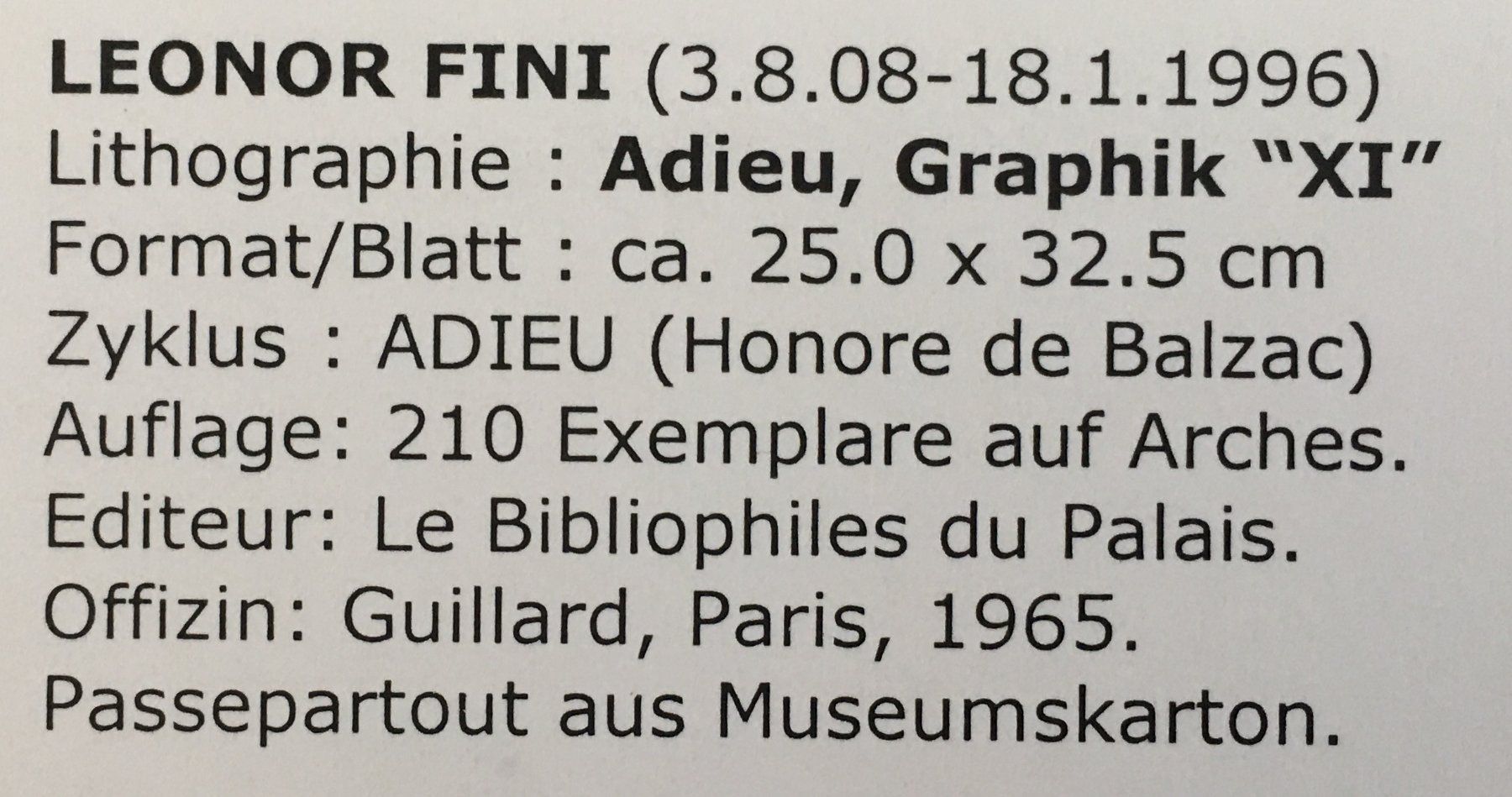 Grafiken & Lithographien: Leonor Fini      "Adieu XI" – Gebraucht aus Nennigkofen von Sommersonnen 3