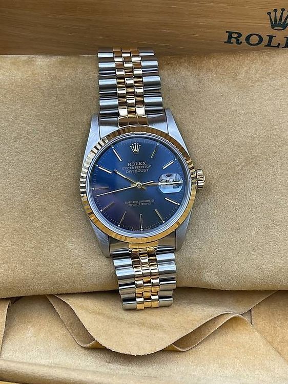 Rolex Datejust 36 Blau Blue Jubilee Stahl gold Full set (Usato) a