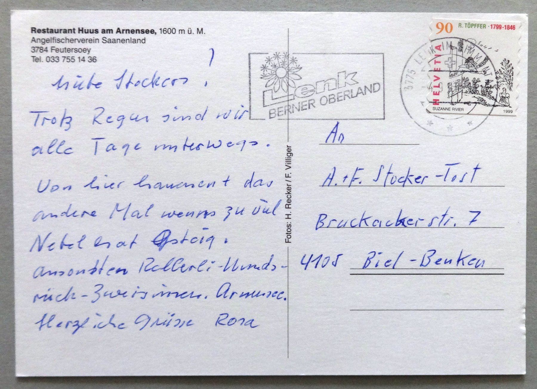Ansichtskarten: Rest. Huus am Arnensee, Feutersoey – Gebraucht aus Fétigny von Billy2miny 1