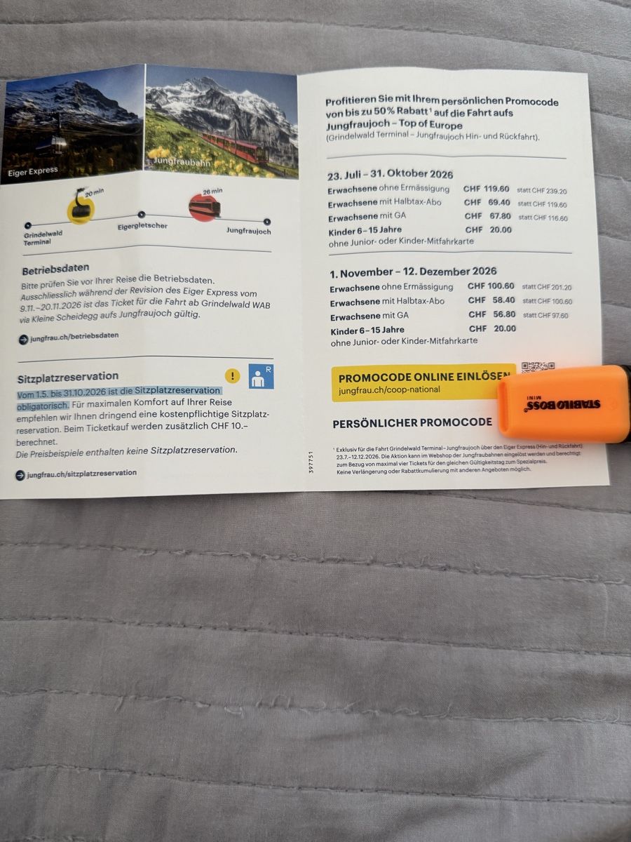 Gutscheine: Jungfraujoch Coop Bis 50% Rabatt – Neu und originalverpackt aus Henggart von blacky_luke 1
