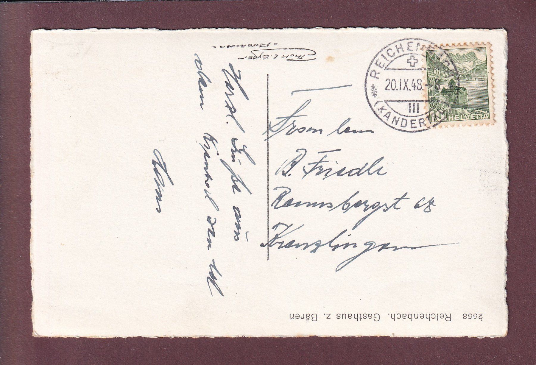 Cartoline postali: REICHENBACH - Gasthaus z. Bären - 1948 – Usato da Pully venduto da nicecards 1