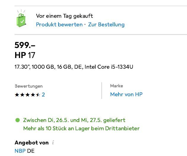 Hewlett Packard Notebook: HP17Zoll/1TB/16GB/DE/Intel Core i5 – Nuovo (secondo la descrizione) da Suhr venduto da SunnyTan 1