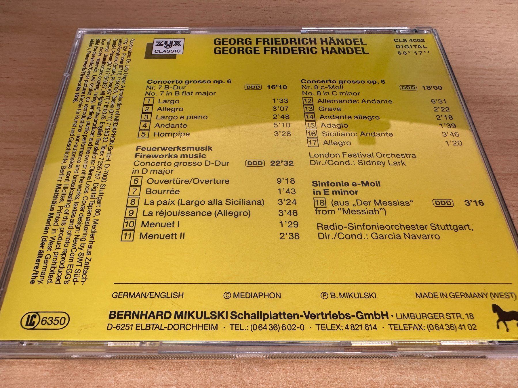 CDs: Händel – Feuerwerksmusik – Gebraucht aus Rikon im Tösstal von Alpenmutz 1
