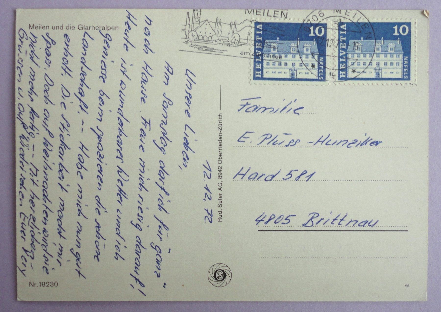 Cartoline postali: Meilen und die Glarneralpen – Difettoso da Fétigny venduto da Billy2miny 1