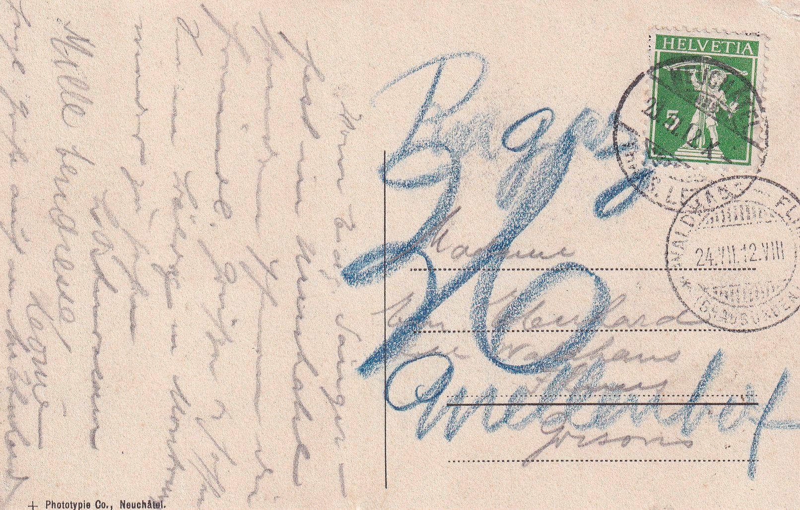 Ansichtskarten: Chaumont  NE         en 1912 – Gebraucht aus Brig von Valcards54 1