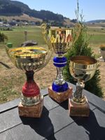 Pokal Set Gold Blau Rot Marmorsockel 3 Stk guter Zustand