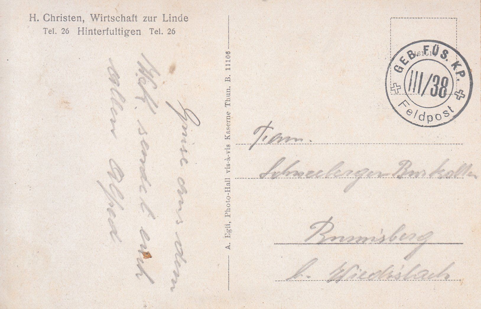 Cartoline postali: Hinterfultigen ca. 1940 – Usato da Bürglen TG venduto da StampGraf 1