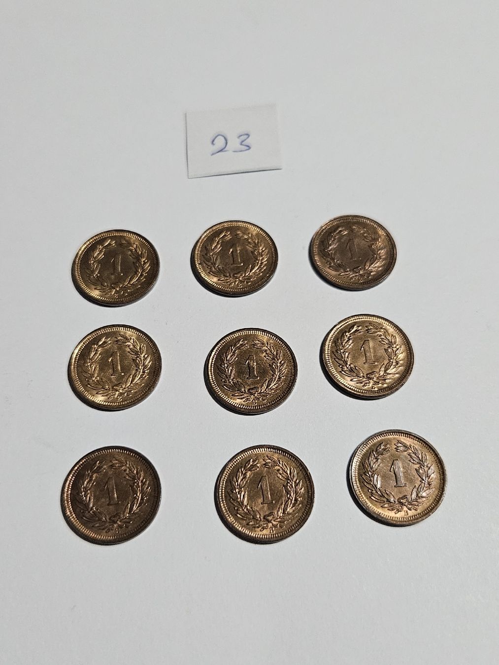 Tutti le monete: 1 Rappen 1937, 9 Stk. – Usato da Pfäffikon ZH venduto da Melibol 2