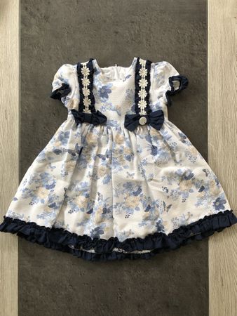 Robe Gr. 92 - 2ans à fleur bleu marine et blanc