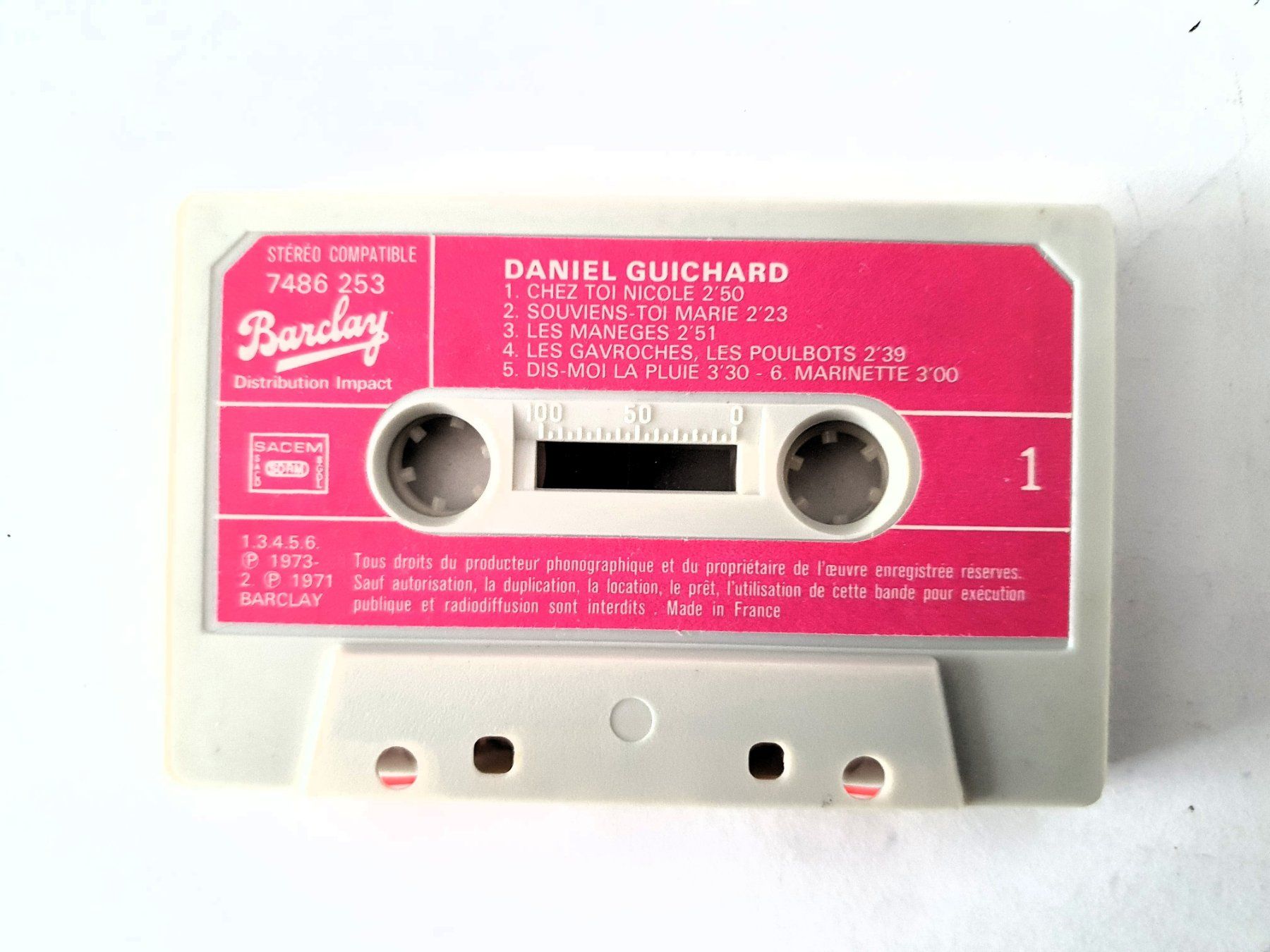 Musicassette: Daniel Guichard cassette audio, Barclay 7486 253, 1973 – Usato da Martigny venduto da Abm1000 2