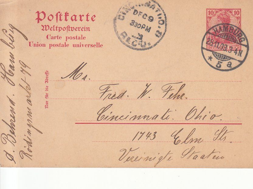 Alle Briefmarken: DR Postkarte 10 Pf Hamburg 1903 – Gebraucht aus Bürglen TG von StampGraf