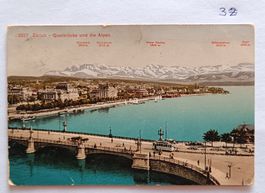 Ansichtskarte Zürich Quaibrücke und Alpen