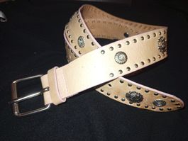 Vanzetti Ledergürtel, Hellrosa mit Nieten und Strass 90/36