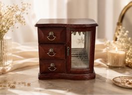 Schmuckkasten Holz braun mit Spiegel und Schubladen