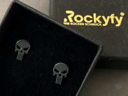 Ohrstecker Totenkopf Skull Schwarz Metallic Rock Goth Stahl