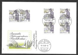 FDC 738H3 Paar Markenheft ET Bern 8.9.1988 + 2 senkr. Paare