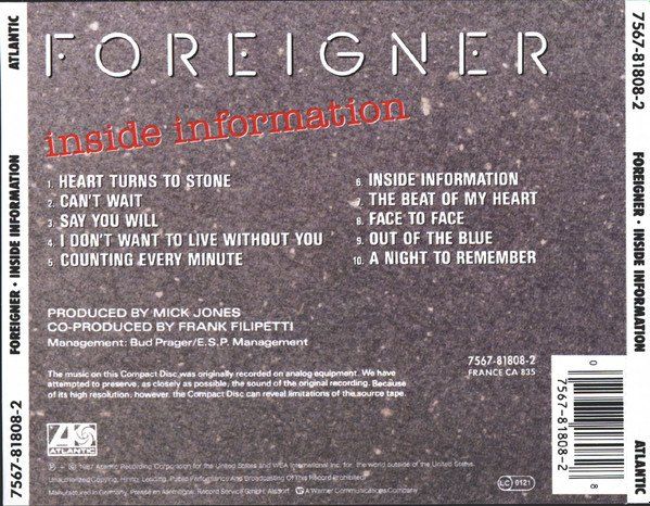 CD: Foreigner – Inside Information – Usato da St.Gallen venduto da jalamusic 1
