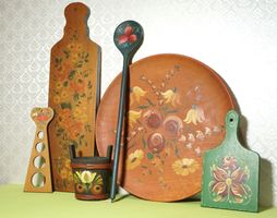 6 wunderschön handbemalte Holz-Objekte