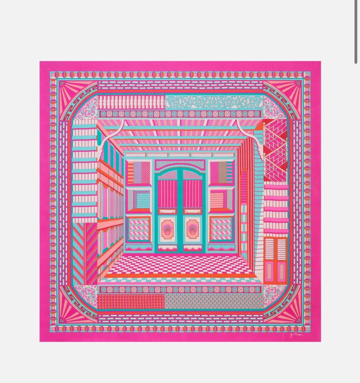 Foulard En Soie Jim Thompson Décor Poissons 46x46 Cm - Occasion Polychrome, Soie De Qualité