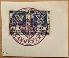 Alte Langenthal Gemeindemarken, 1 Fr + 50 Ct. - Fiskalmarken
