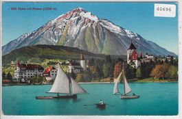 Spiez mit Niesen - Segelboote - Litho