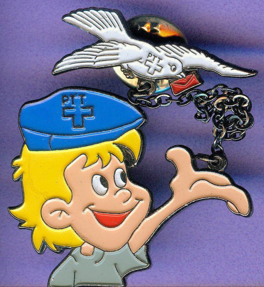 Placchette & Badge: 2 Pins  PTT  Pöstler mit Brieftaube – Usato da Winterthur venduto da Sammleroase