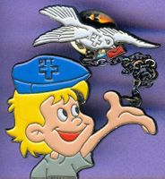 2 Pins  PTT  Pöstler mit Brieftaube