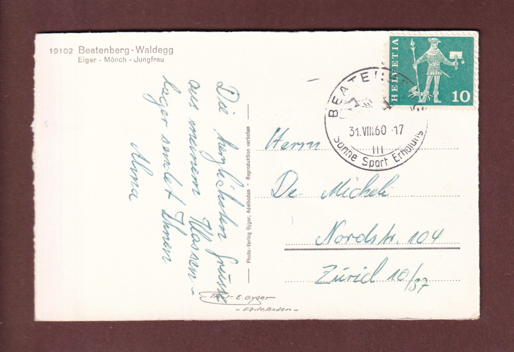 Cartoline postali: BEATENBERG - WALDEGG - 1960 – Usato da Pully venduto da nicecards-shop 1