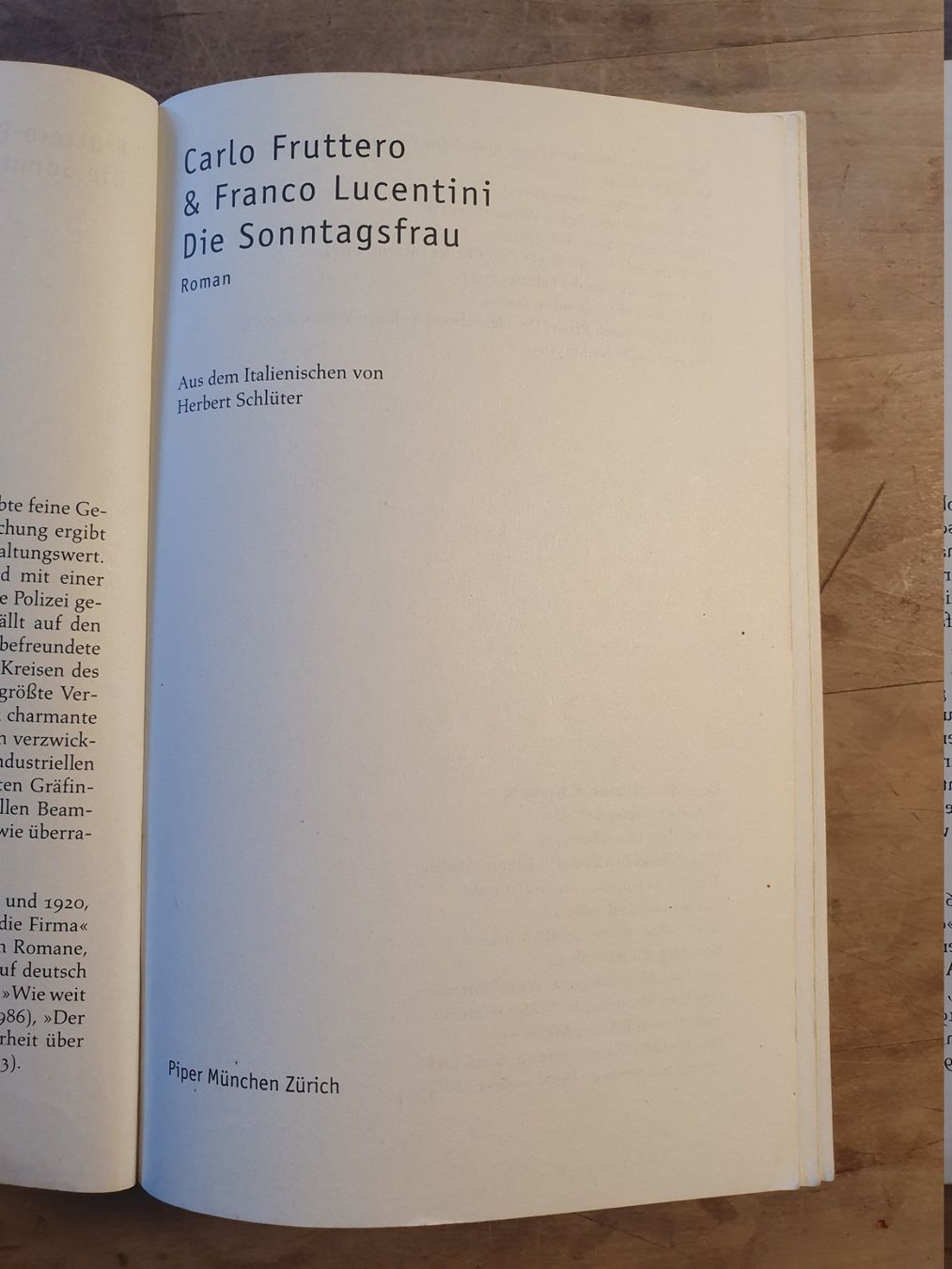 Livres: Die Sonntagsfrau Fruttero Luchentini Piper – D'occasion à Zürich par loosebone 1