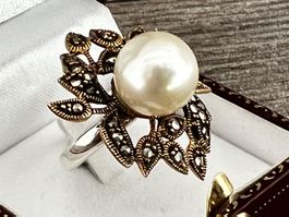Ring extravagant Silber Rotgold vergoldet XL Perle Grösse:58