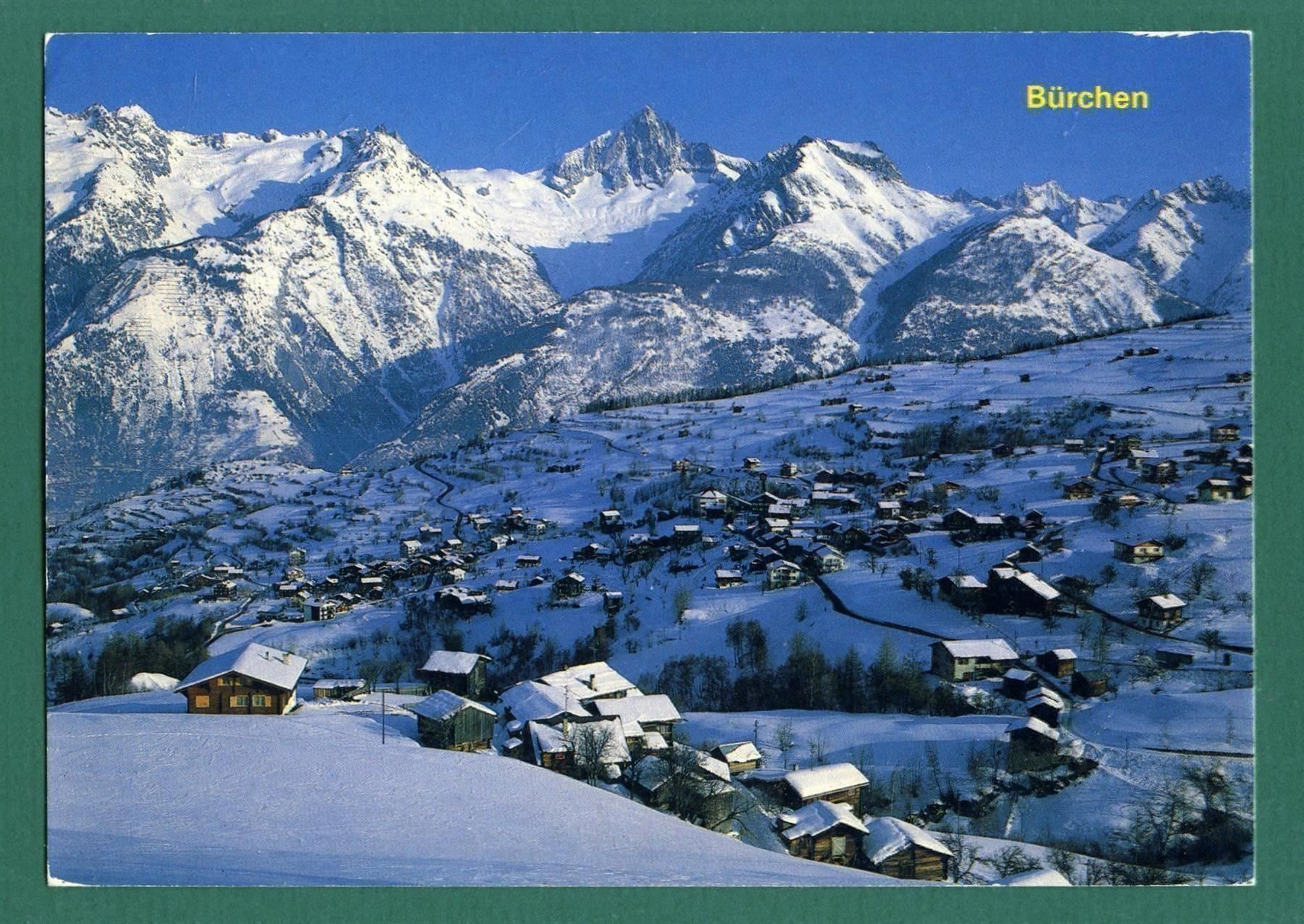Cartoline postali: Bürchen mit Bietschhorn, 1990, gelaufen, Grossformat – Usato da Sargans venduto da Hausi1951