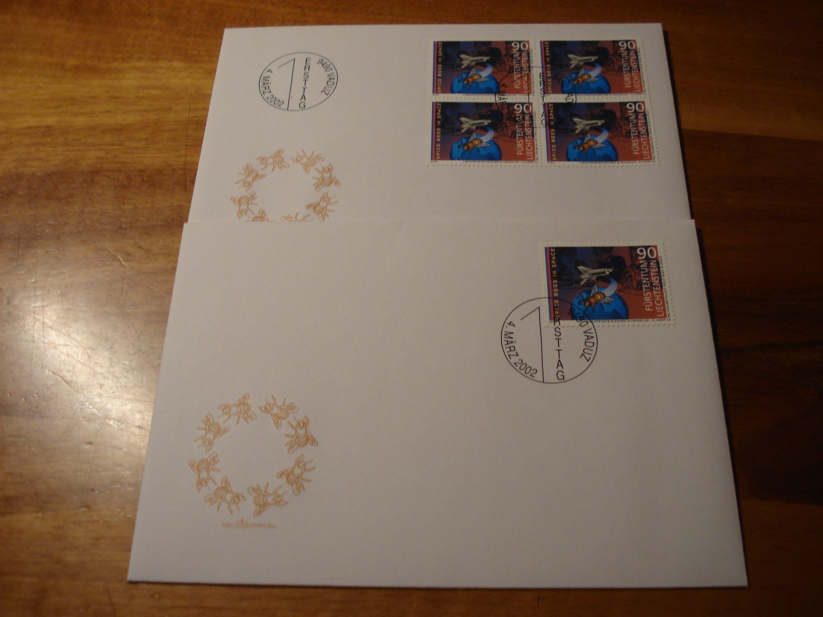 Alle Briefmarken: Liechtenstein 2002, Marke Bees in Space, Einzel + 4erbl – Gebraucht aus Niederwil AG von morostahu 1