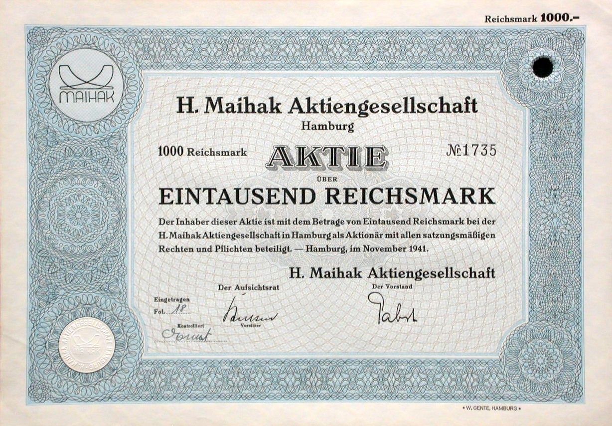 Dokumente: H. Maihak AG, Hamburg - 1941 – Gebraucht aus Solothurn von Sgasche