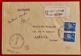 FRANCE CLERMONT FERRAN PETAIN ZENSUR CROIX ROUGE GENEVE 1944