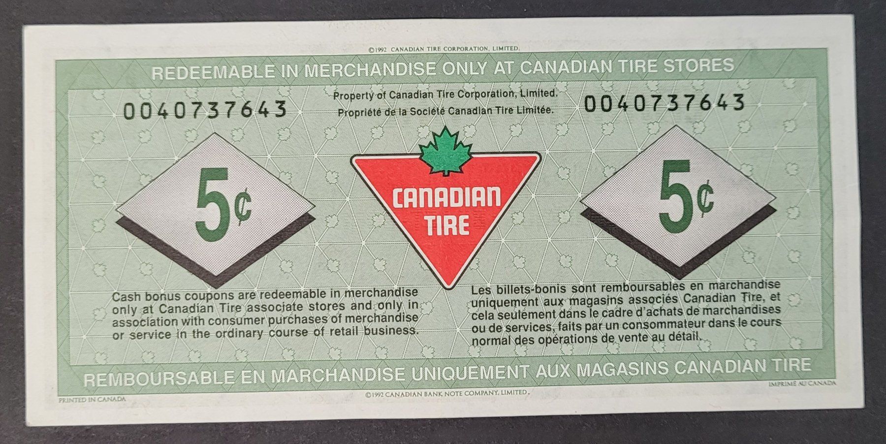 Banconote: 5 CENTS / CANADIAN TIRE 1992 – Usato da Mumpf venduto da antonio_schweiz_961 1