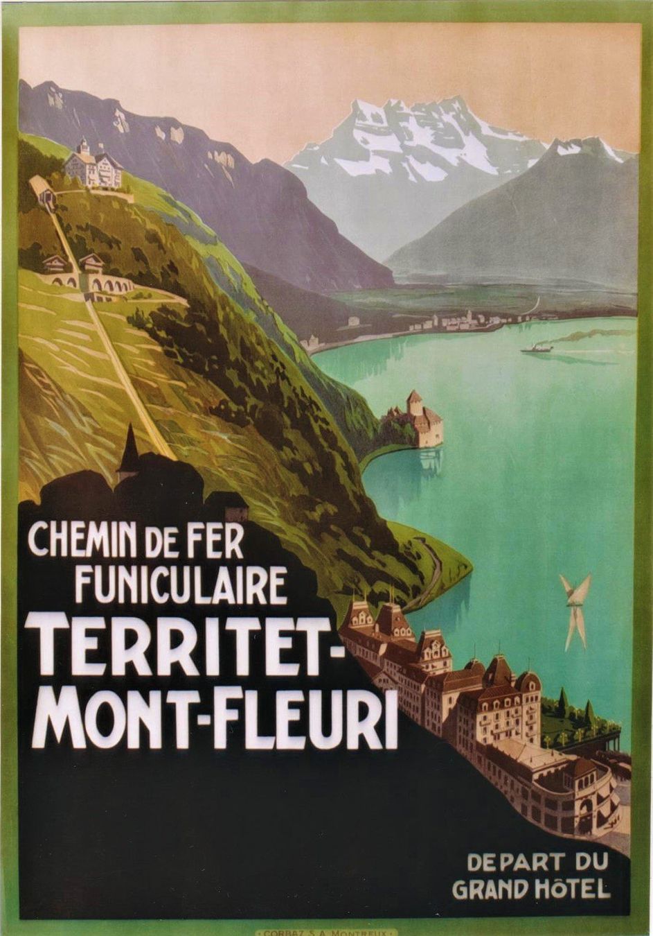 Poster & Bilder: MONTREUX TERRITET-MONT-FLEURI FUNI c.1912  Affiche originale – Gebraucht aus Blonay von postercollection