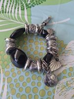 Bracelet fantaisie noir argenté style ethnique 💍 estival ✨