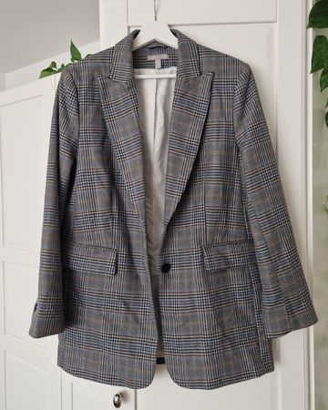 Karierter Blazer in graublau & oversized, H&M, Gr. S/M