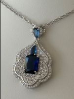 Luxus Elegante Zirkonia Kette Farbe : Silber weiss Blau