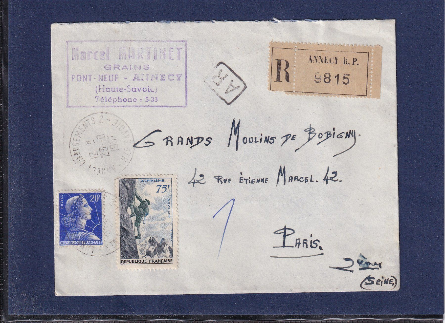 Tutti i francobolli: Recommandé - M. Martinet Annecy (F) - 1957 – Usato da Orvin venduto da Pyaeschli