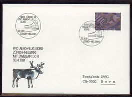1981, FDC, Pro Aero, Flug Zürich–Helsinki mit Swissair