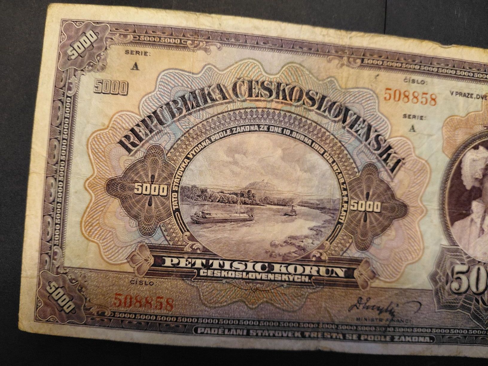 Banconote: Czechoslovakia 5.000 Korun 1920 no Specimen – Usato da Bern venduto da scottie3014 5