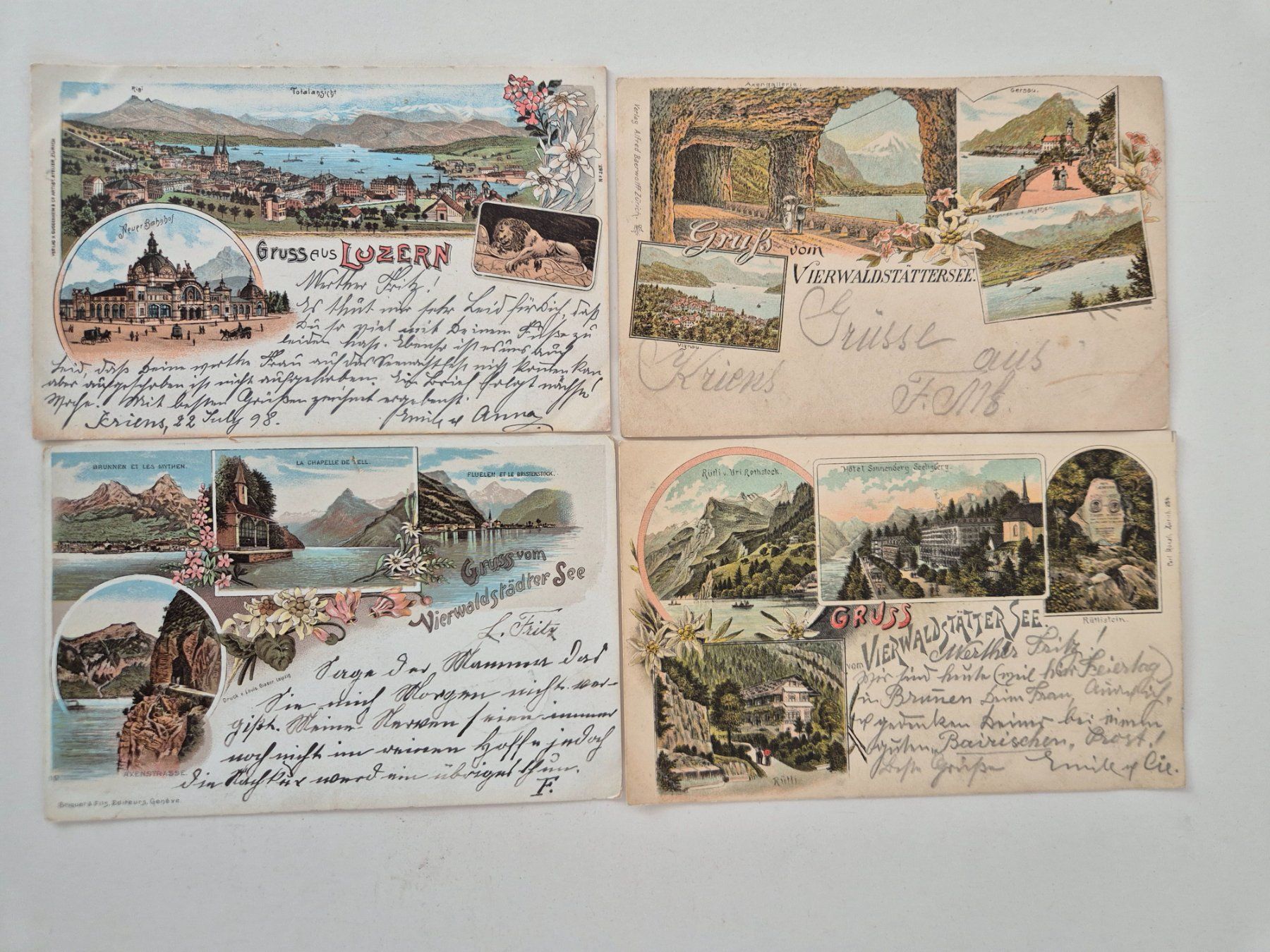 Cartoline postali: 4  AK Ansichtskarten Luzern, 1899 – Usato da Schlosswil venduto da donmarcos62