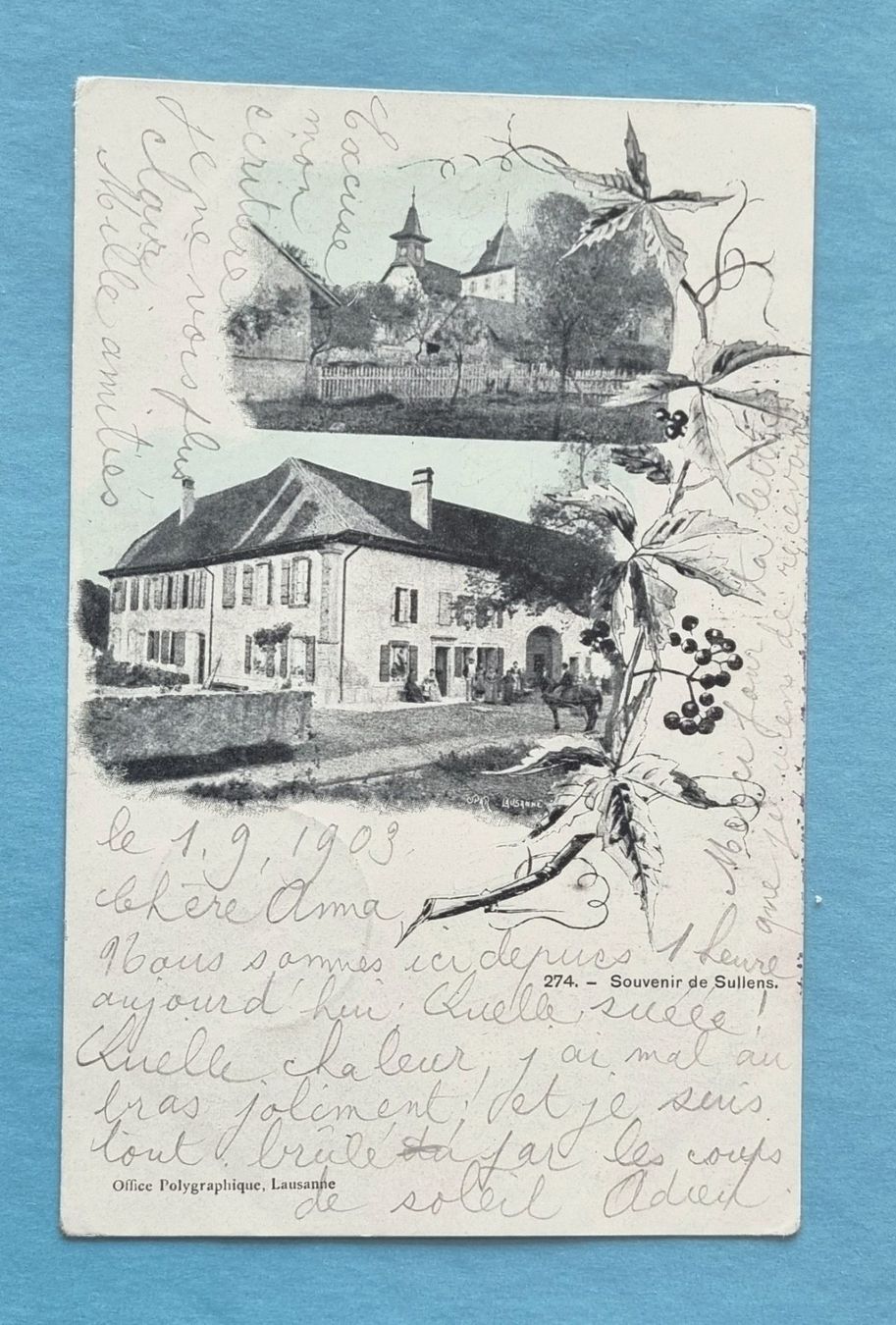 Cartoline postali: Souvenir de Sullens - 1909 – Usato da Rothrist venduto da RROENK