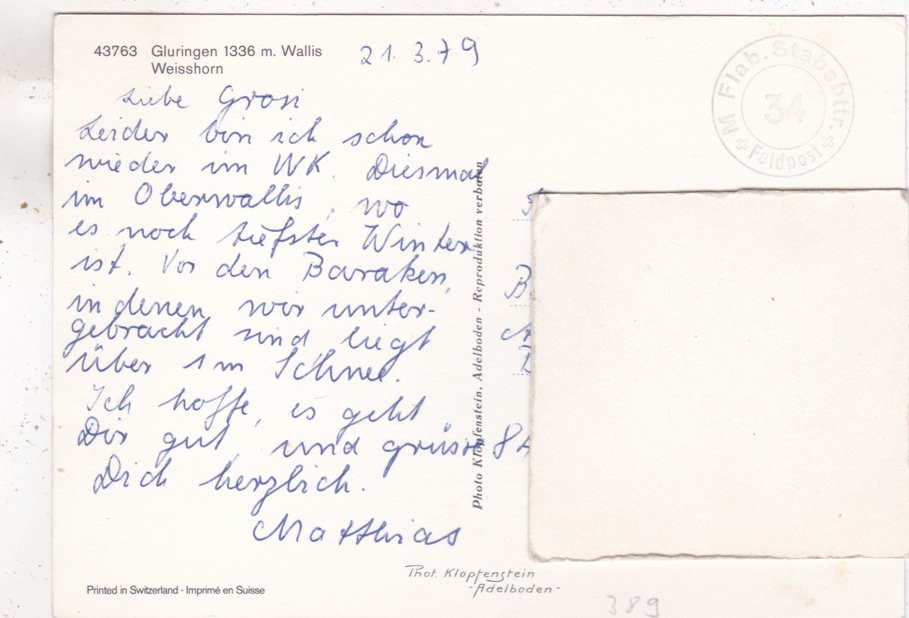 Ansichtskarten: Gluringen Wallis Weisshorn 1979 – Gebraucht aus Herisau von Lisegrat2008 1