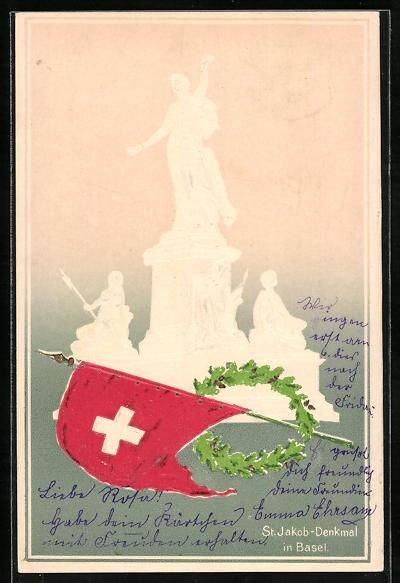 Cartoline postali: Basel, St. Jakob-Denkmal und Schweizer F – Usato da Berlin venduto da bartko-reher